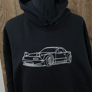 Detailed Embroidered Miata Unisex Car Hoodie, Miata Outline, Gift Idea