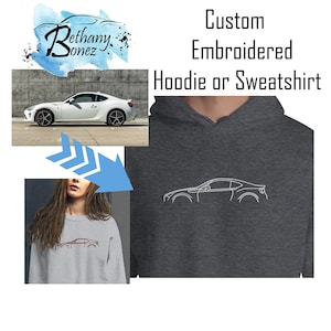 Custom Embroidered Car Silhouette Hoodie, Embroidered Sweatshirt, Custom Car Shirt, Crew Neck, Car Sweater, Perfect Gift for Him or Her