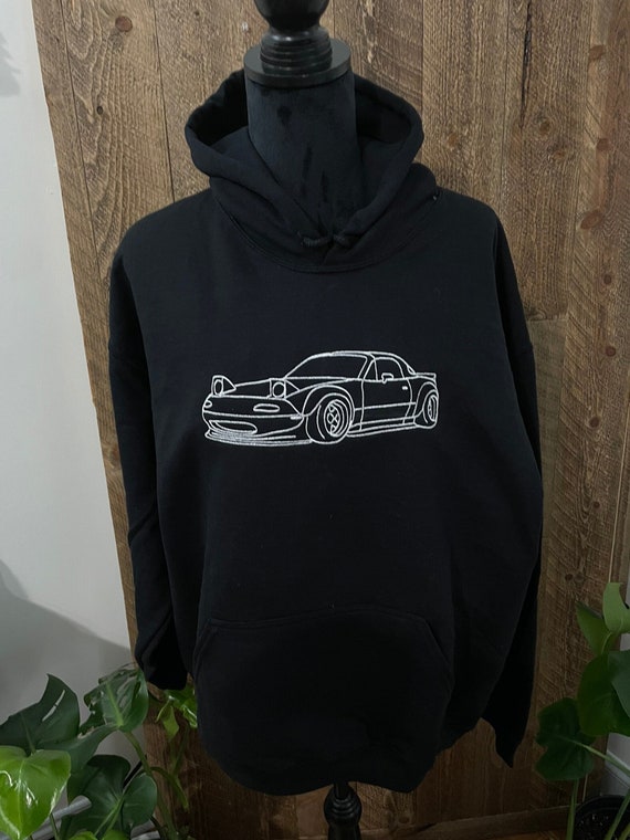 Detailed Embroidered Miata Unisex Car Hoodie, Miata Outline, Gift Idea