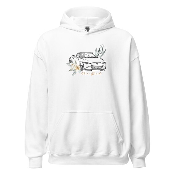 miata Car Girl Hoodie, Light Colors - White, Pink, Light Blue, Grey, Green