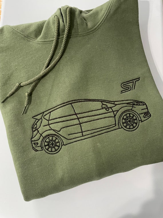 Ford Fiesta ST Embroidered Silhouette Unisex Hoodie, Car Hoodie, Gift Idea