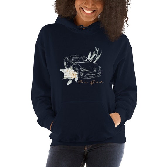86/BRZ Car Girl Hoodie, Dark Colors- Black, Navy, Dark Grey, Maroon