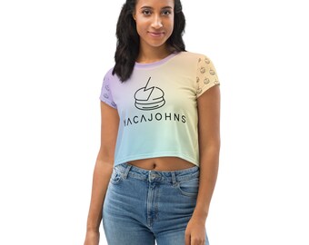 Rainbow Macajohns All-Over Print Crop Tee