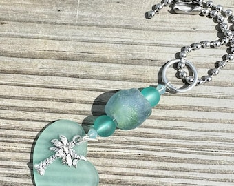 Sea Glass Car Charm: Palm Tree Rearview Mirror Suncatcher