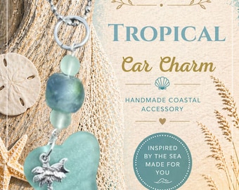 Sea Glass Car Charm: Palm Tree Rearview Mirror Suncatcher
