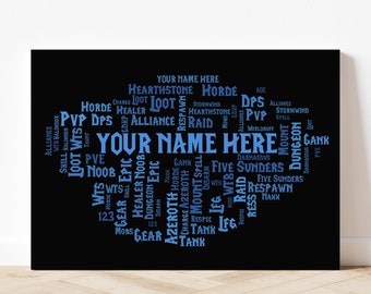 World of Warcraft Geschenk Geburtstag Individuelle Leinwand Wordcloud Azeroth Gaming