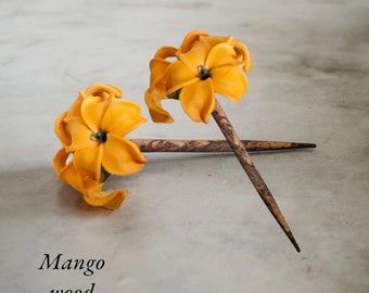 Puakenikeni cluster hair stick, mango wood.    FREE SHIPPING