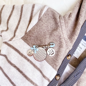 Small dainty silver initial pin with Ayat Kursi and Allah