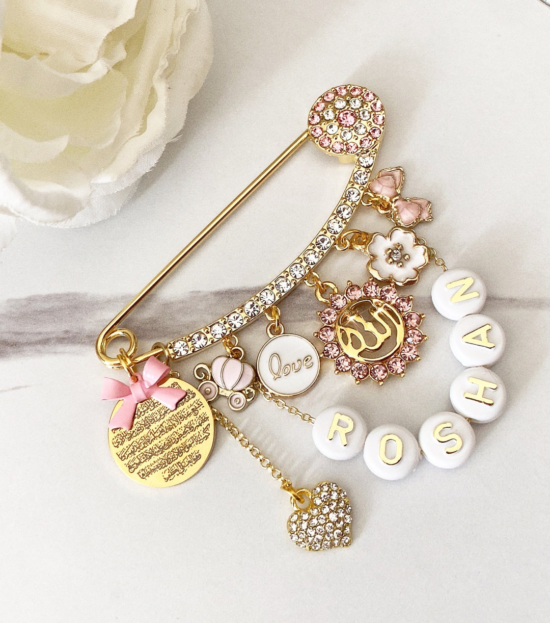 Pink Customized Baby Pin With Bead Name - Etsy