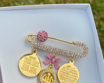 Cristallo medio Ayat Kursi, spilla da bambino araba del Corano di Allah, regalo in oro
