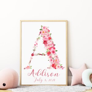 Custom name floral print,letter nursery decor,flower wall art,girly,nursery printable,gift,watercolor art,accent wall,baby,DIGITAL DOWNLOAD