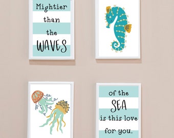 Debajo del mar impresiones de guardería, arte de pared de la habitación de los niños, impresiones de la guardería náutica, arte de la pared de la guardería de la vida marina, impresiones de la habitación de los niños, DESCARGA DIGITAL instantánea