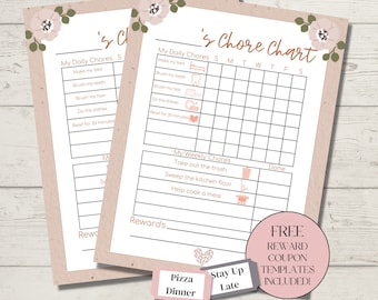 Boho Chore Chart dla dzieci|Letnia tabela obowiązków|Drukowana tabela obowiązków|Nagroda za obowiązki do wydrukowania|Tabela obowiązków|Harmonogram sprzątania