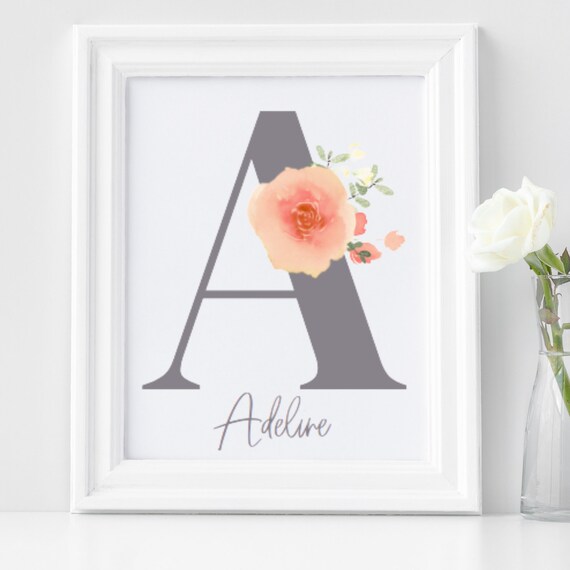 Floral Wall Art Blush Pink Decor Custom Name Print Nursery | Etsy