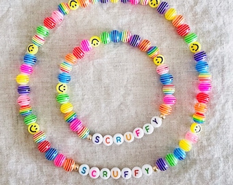 Personalized Rainbow Bead Dog Necklace: 14k Gold-Filled Accent