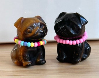 Gemstone Brussels Griffon Statue with Seed Bead Necklace
