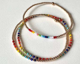 Rainbow 14k gold-filled beaded bracelet, 1/20 14k GF, beaded bracelet, stacking bracelet, memorial, rainbow bridge