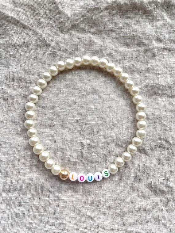 Personalized Pearl Dog Necklace: 14k Gold-Filled Accent, Beaded Pet Collar