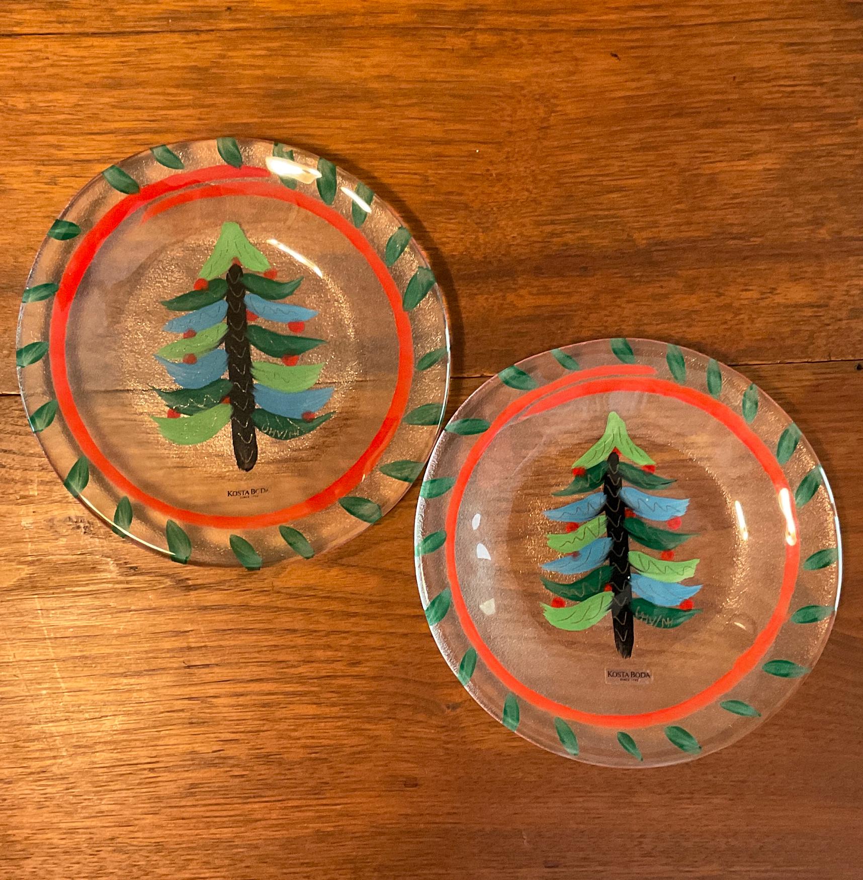 Kosta Boda Christmas Tree SET OF 9 Salad Plates Ulrica Hydman