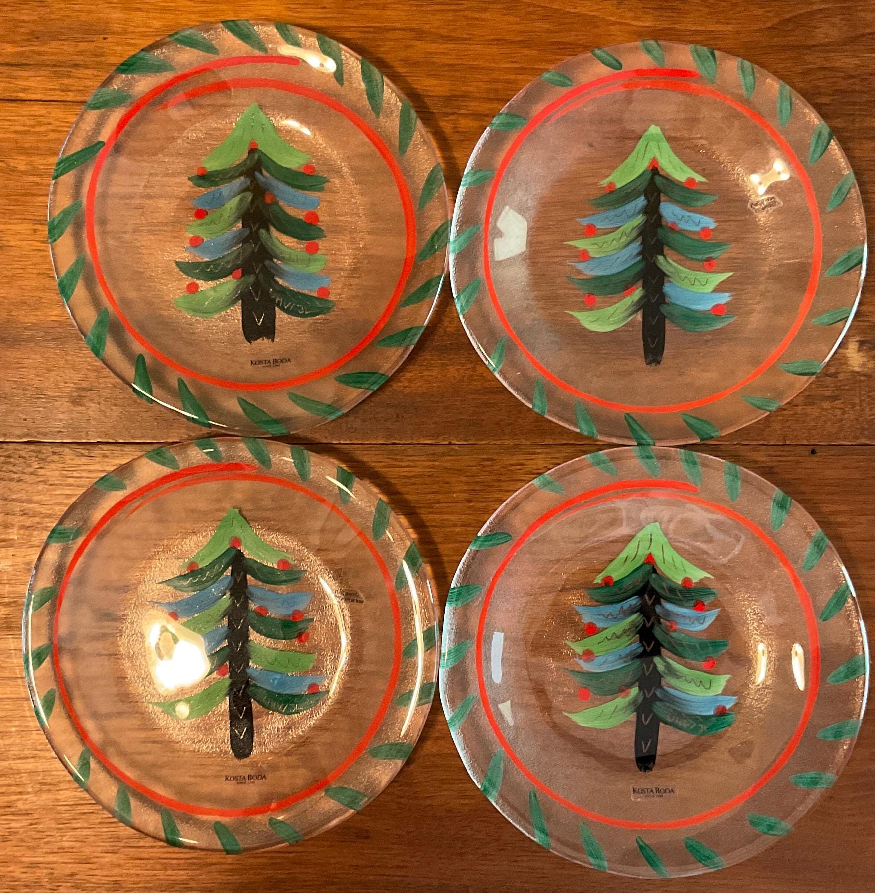 Kosta Boda Christmas Tree SET OF 9 Salad Plates Ulrica Hydman
