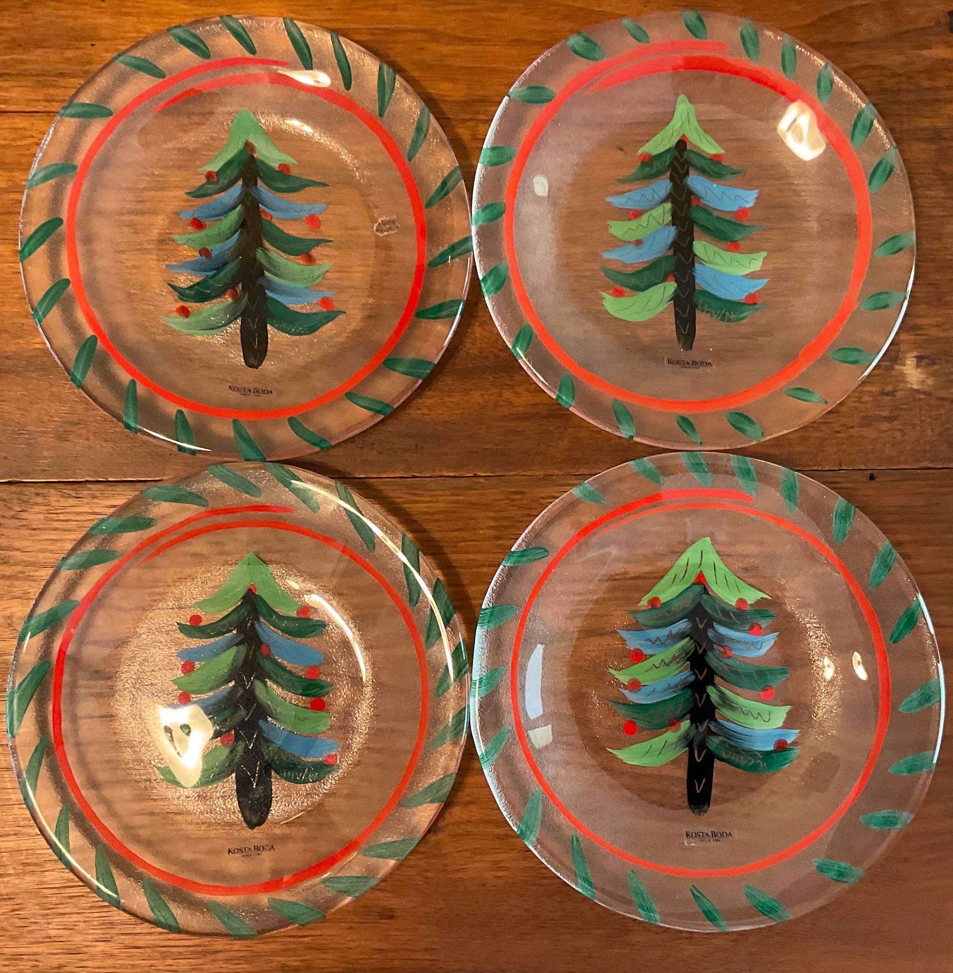 Kosta Boda Christmas Tree SET OF 9 Salad Plates Ulrica Hydman
