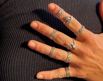 Geoxideerde zilveren teenringen (10 patronen). Verstelbare zilveren midi band sierlijke stapelen Hallux strand sieraden, Boho cadeau-ideeën voor mama. SEO