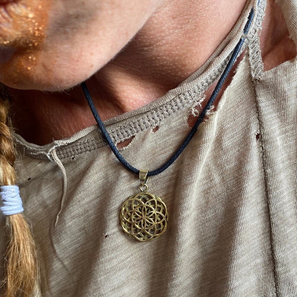 Flower Of Life Pendant. Golden Double Layered, Sacred Geometry, Tribal Gift For Her. SEO