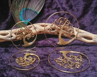 Brass Tree Of Life Hoop Earrings. Big And Small. Symbol Of Abundance.