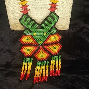Deer Necklace (Big). Glass Beads. Tribal Art. Huichol Jewelry