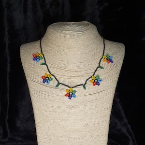 Flowers Necklaces. Glass Beads. Tribal Art. Huichol Jewelry