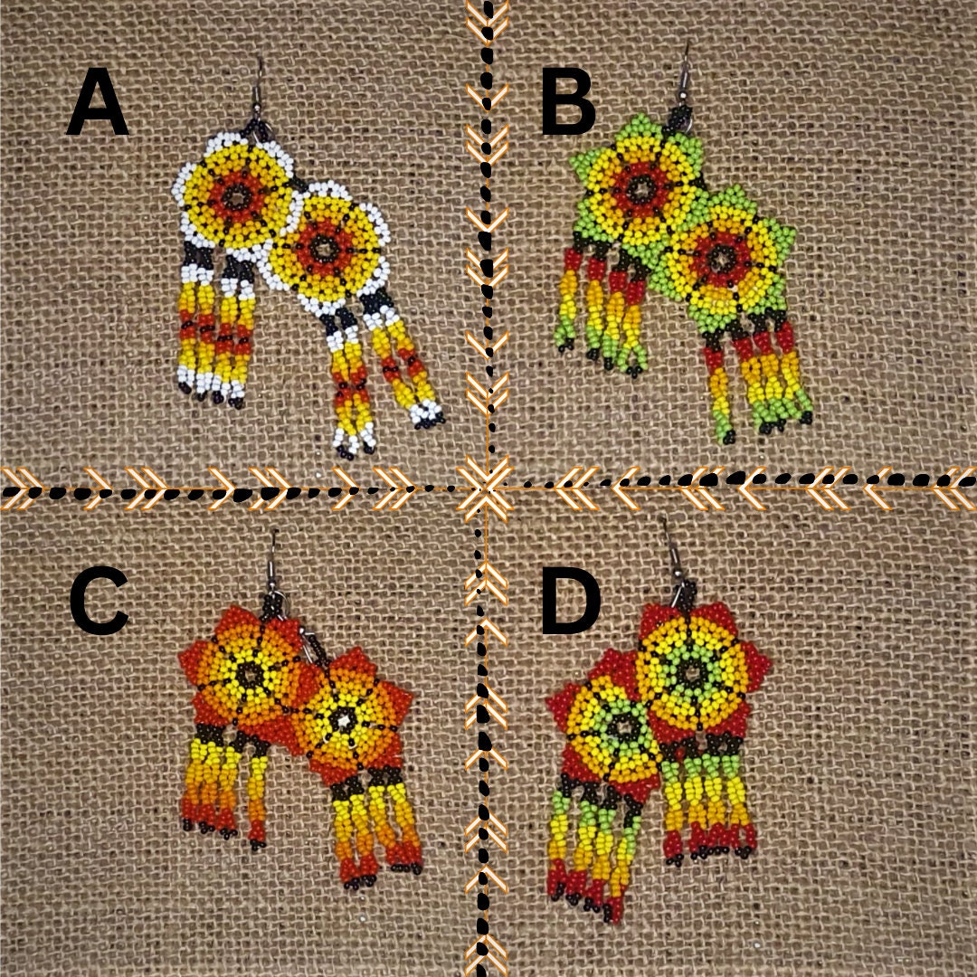 Small Flower Earrings. Glass Beads. Tribal Art. Huichol Jewelry