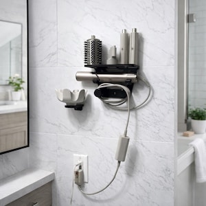 Uchwyt ścienny Shark FlexStyle | Organizer na przybory do włosów z systemem zarządzania przewodami