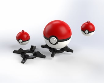 Brelok Pokeball i Pokeball ze stojakiem - (plik STL do druku 3D)
