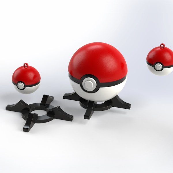 Pokeball Keychain and Pokeball with Stand - (3D Print STL File)