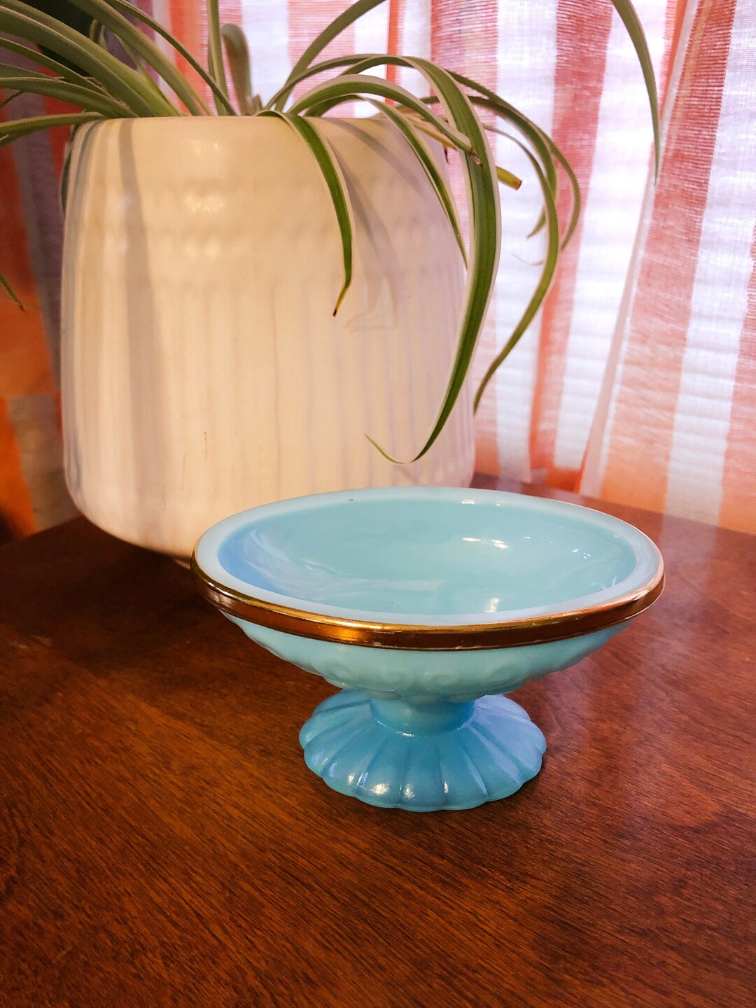 Vintage Avon Blue Glass Pedestal Soap Dish in Excellent Etsy