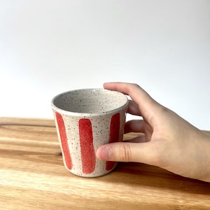 Handmade Red Striped Pottery Coffee Cup – Speckled Stoneware Mug