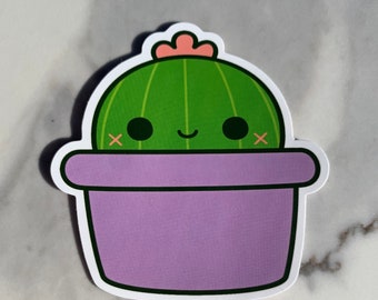 Green cute plant with purple pot adorable laptop sticker decal cactus