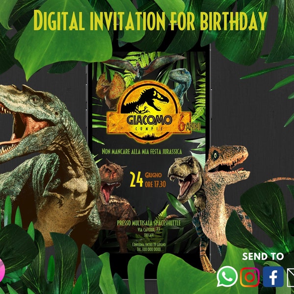Invito digitale Compleanno Jurassic World Domination, Jurassic Park per WhatsApp, Social