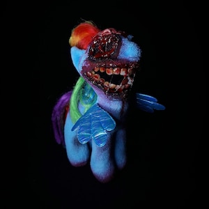 my little pony rainbow dash infection MLP unicorn horse plushie disturbing horror haunted stuffed animal shocking terrifying monster bloody