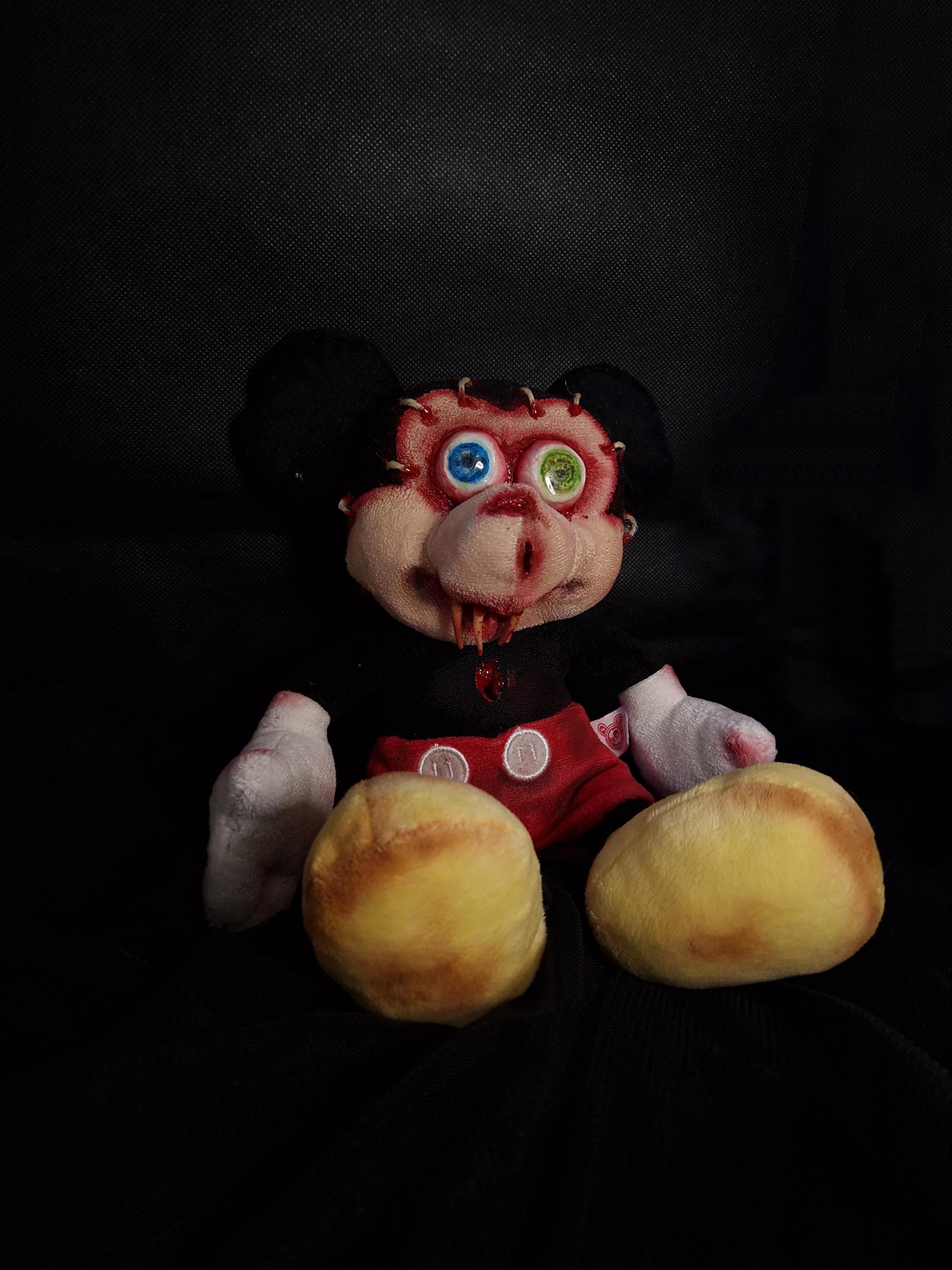 Horror scary mickey mouse Disney plushie disturbing spooky haunted stuffed animal shocking terrifying frightening monster blood teeth