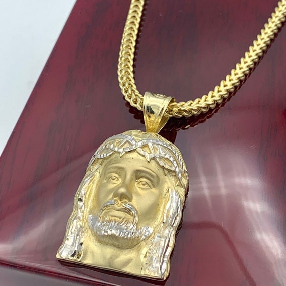  14K Yellow Gold Jesus Face Pendant Charm Necklace - Large, 16  Chain: Clothing, Shoes & Jewelry