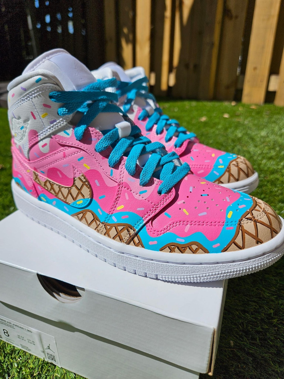 Ice Cream Drip Jordan 1 Mids | Custom Hand Painted Rainbow