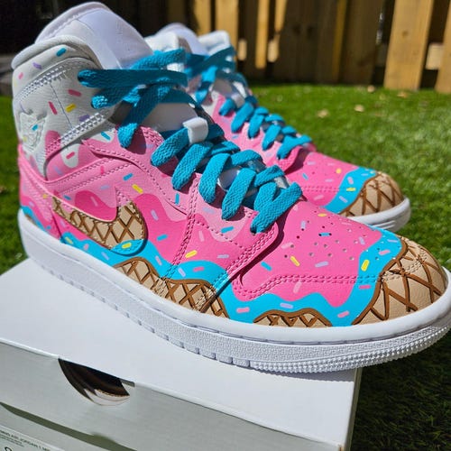 Ice Cream Drip Jordan 1 Mids | Custom Hand Painted Rainbow