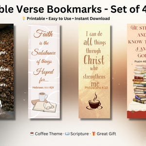 Christliche Schrift Lesezeichen 4er-Set Glaube Kaffee Thema druckbarer Bibel Vers Vintage Inspirational Geschenk Reader