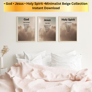 Christian Neutral Wall Art Set | Jesus Holy Spirit God Prints | Beige Minimalist Faith Scripture Digital Download Decor