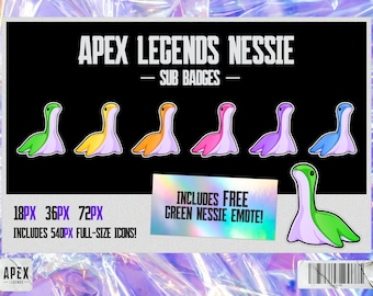 Rainbow Nessie Apex Legends Sub Badges and Emote for Twitch, Discord, and YouTube