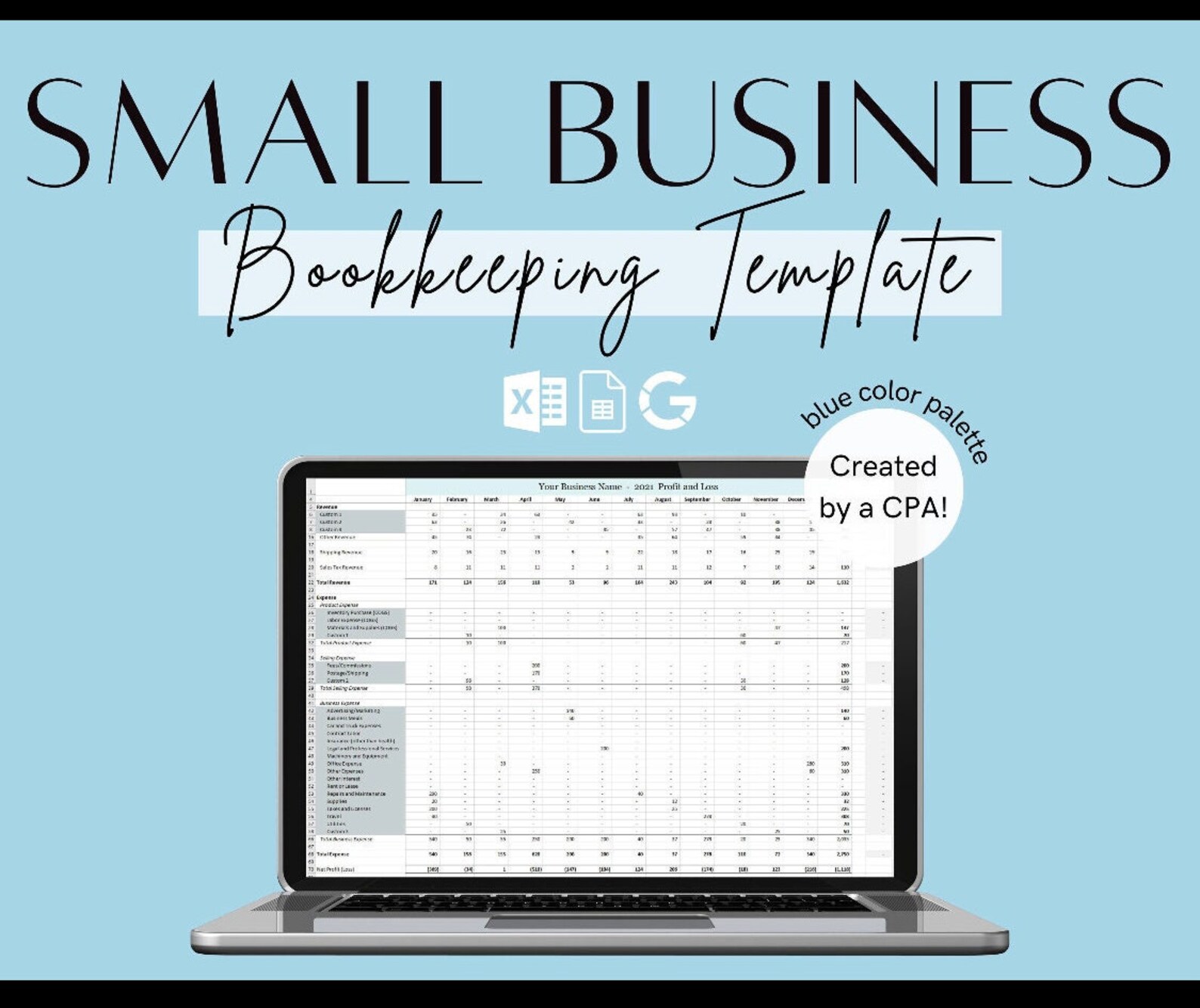 Small Business Book Keeping Spreadsheet Excel Template for Small