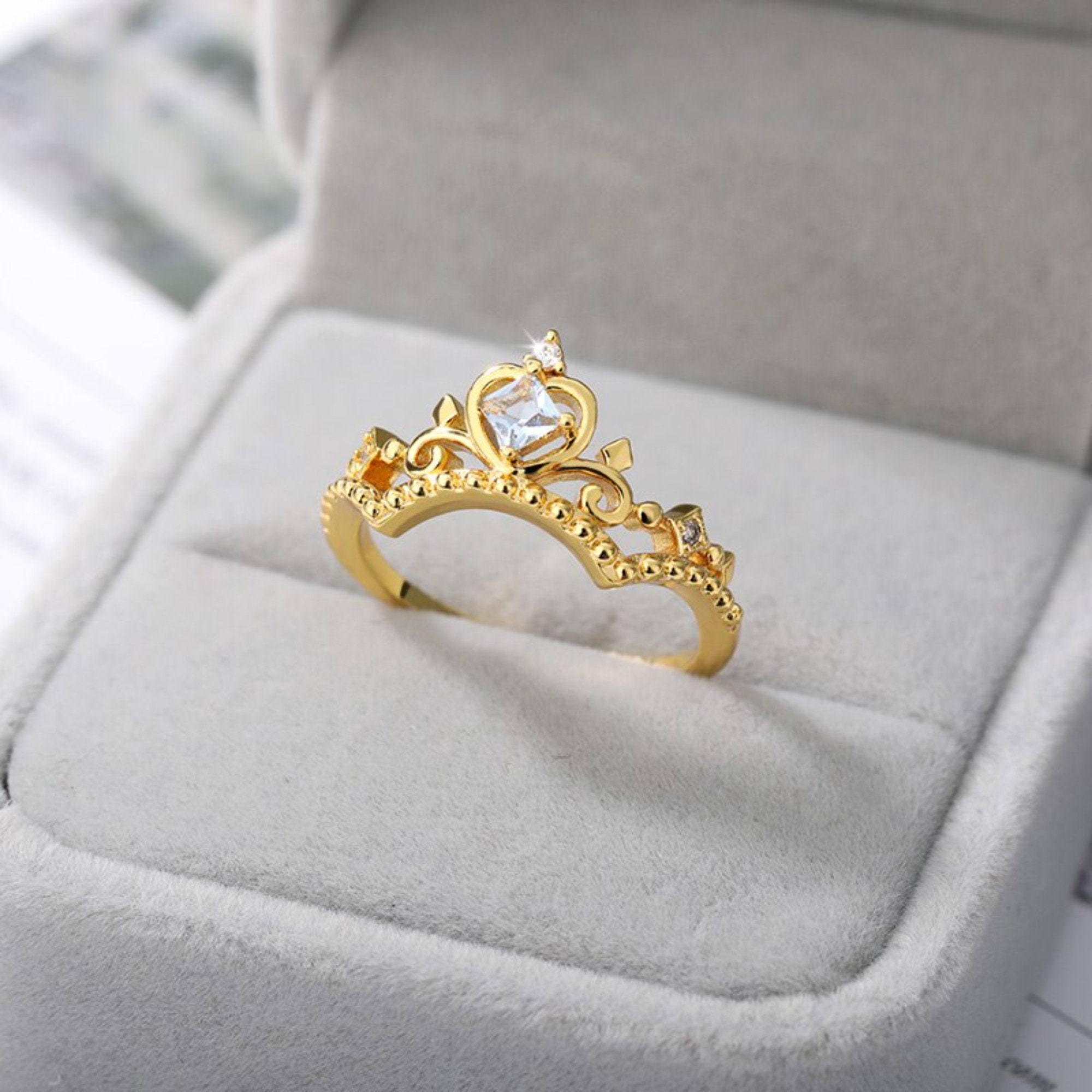 14k Rose Gold Princess Royal Crown Diamond Ring, Princess Tiara Diamond  Matching Band for Eegagement Ring, Diamond Crown Ring, Queen Ring - Etsy