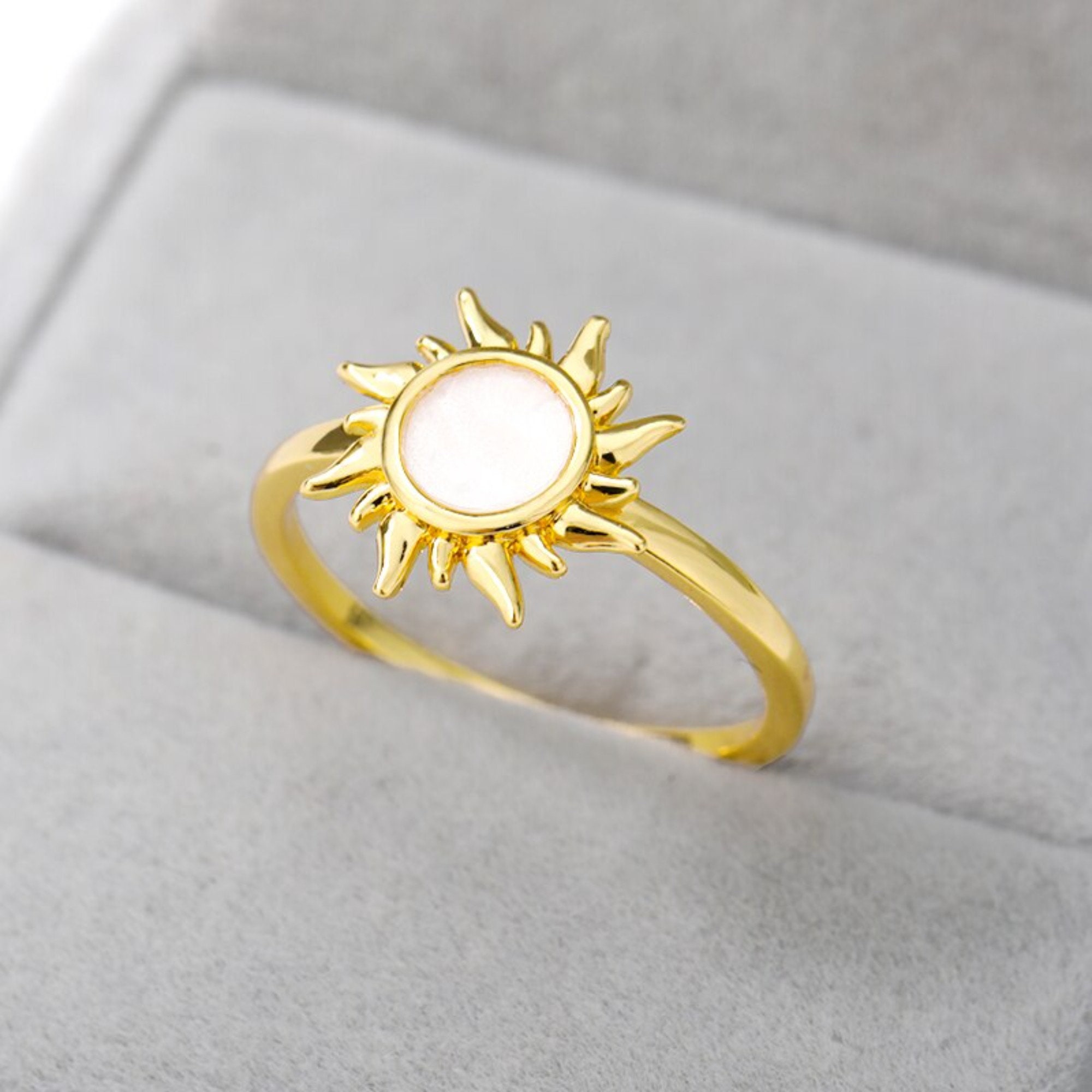 Dainty Gold Sun Ring Tiny Sun Ring Stacking Disc Ring Minimal 