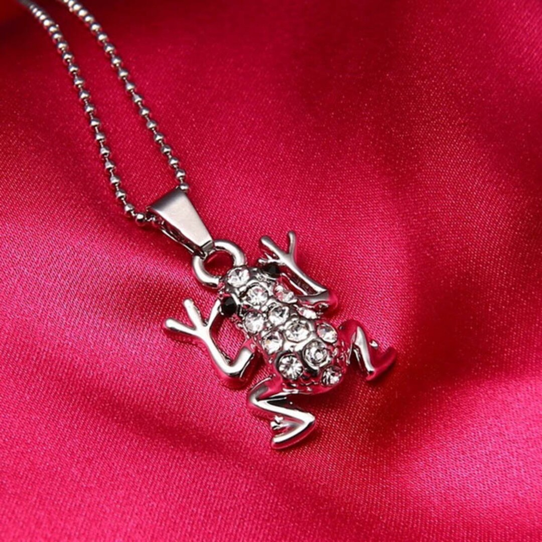 Silver Frog Crystal Necklace Lucky Frog Pendant Tiny Lucky Etsy
